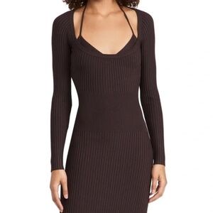 Jonathan Simkhai Liza Scoop Neck Midi Dress in Chocolate Size XS